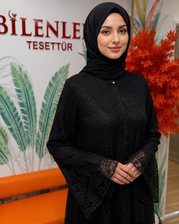 Safir Güpürlü Önü Fermuarlı Ferace