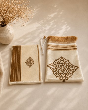 Çantalı Fermuarlı Hümayun Seccade Krem Kahve HMY-02 (Hafif ve İnce Dokulu)