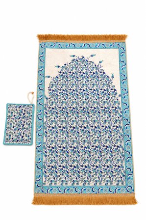 Çantalı Fermuarlı Seccade Lale Desenli Açık Mavi L011 (Hafif ve İnce Dokulu)