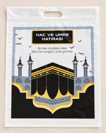 Hediyelik Seccade Seti Kadife Seccade 70x115 cm  Kilitli Kâbe Desenli Hediye Poşeti Hac Umre Hediyesi