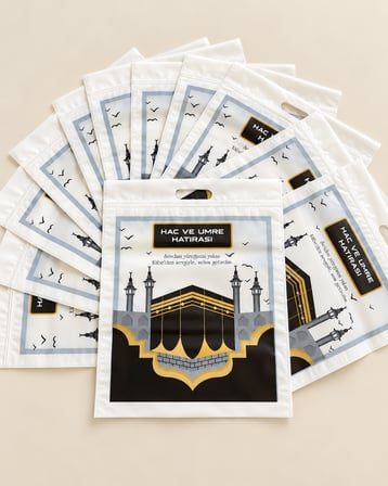 Hediyelik Kilitli Poşet Hac Umre Poşeti 35x45 cm Kilitli Kâbe Desenli Hac Umre Hatırası Poşeti