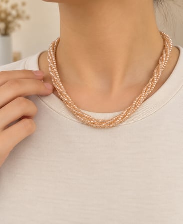 Kum Boncuk Kolye Burgulu 3 mm Çok Sıralı Kadın Kolye