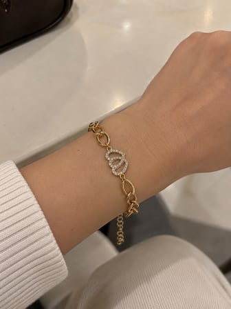 Kadın Gold Zincir Bileklik Taşlı Üçlü Halka Detaylı Ayarlanabilir Bileklik
