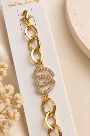 Kadın Gold Zincir Bileklik Taşlı Üçlü Halka Detaylı Ayarlanabilir Bileklik