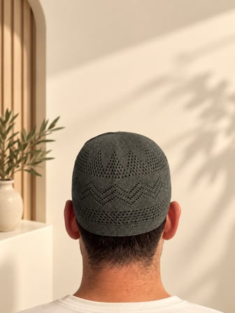 Erkek Namaz Takkesi Zikzak Desenli Standart Beden MV001 Hac Umre ve Günlük Kullanım Takkesi