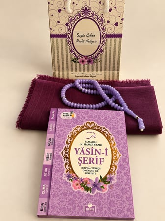 Yasin Kitabı Tesbih Eşarp Hediyelik İsimli QR Kodlu Sesli Dinleme Özellikli Çanta Boy Yasin