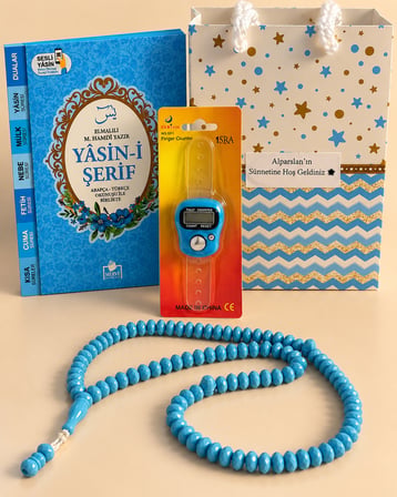 Yasin Kitabı Tesbih Zikirmatik Hediyelik İsimli QR Kodlu Sesli Dinleme Özellikli Çanta Boy Yasin