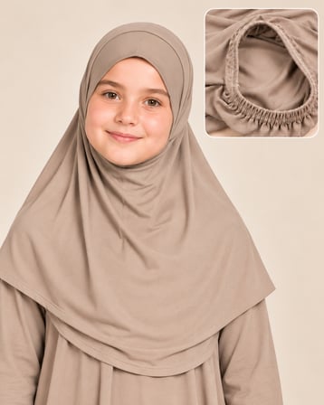 Kendinden Başörtülü Çocuk Penye Namaz Elbisesi 9 10 11 yaş 110 cm Kız Çocuk İçin Namaz Kıyafeti Vizon