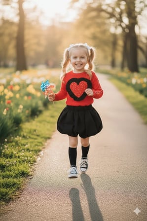 Kız Çocuk Taşlı Bluz Balon Etekli İkili Takım — Kırmızı