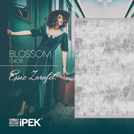 İpek Mekik Halı Blossom Bej Füme Eskitme Desenli Halı