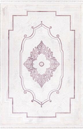 İpek Mekik Halı Blsoom Mor Ekru Klasik Desenli Halı