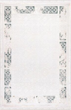 İpek Mekik Halı Blossom Yeşil Ekru Modern Eskitme Halı