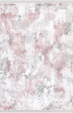İpek Mekik Halı Blossom Pembe Ekru Modern Saçaklı Halı