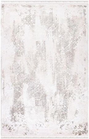 İpek Mekik Halı Blossom Vizon Ekru Modern Saçaklı Halı