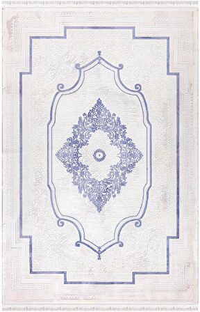 İpek Mekik Halı Blossom Lacivert Ekru Klasik Desen Halı
