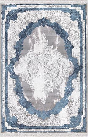 İpek Mekik Halı Blossom Lacivert Füme Retro Desenli Halı