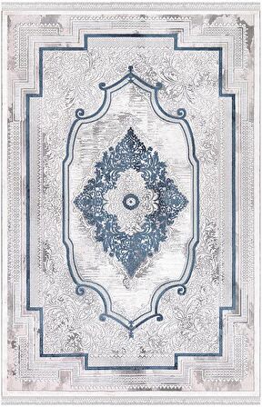 İpek Mekik Halı Blossom Lacivert Gri Klasik Desenli Halı