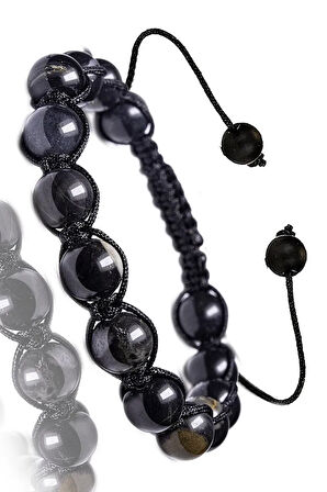 Sertifikalı Makrome Gerçek Obsidyen Taşı Bileklik - 1.kalite