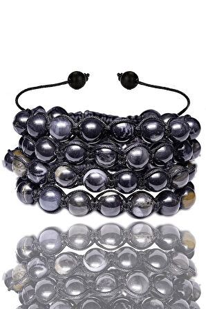 Sertifikalı Makrome Gerçek Obsidyen Taşı Bileklik - 1.kalite