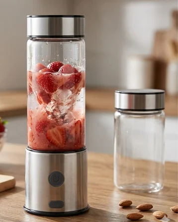 USB Type C Şarjlı Cam Blender 6 Bıçaklı Smoothie ve Shake Blender