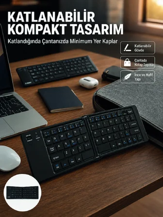 Kablosuz Katlanabilir Bluetooth Klavye Telefon Tablet Bilgisayar Uyumlu
