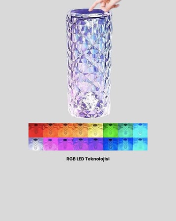 Kristal RGB LED Masa Lambası – Renkli Kumandalı Işık Dekoratif ve Enerji Tasar