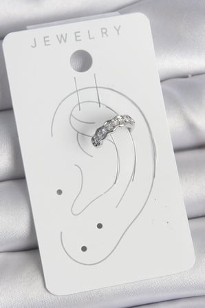Pirinç Gümüş Renk Zirkon Taşlı Kıkırdak Model Kadın Küpe 5886