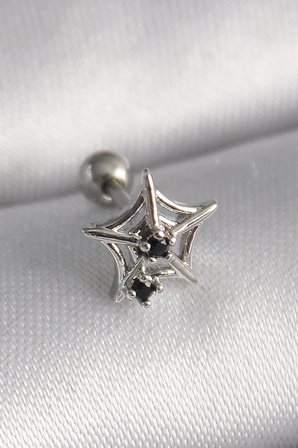 316L Çelik Gümüş Renk Siyah Zirkon Taş Detay Örümcek Ağ Model Tragus Piercin