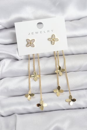 Lotus Model Gold Renk Pirinç Sallantılı Kadın Küpe 5886