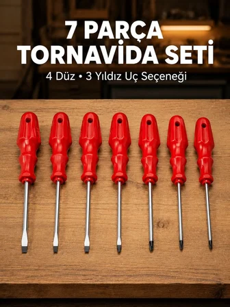 7'li Düz ve Yıldız Tornavida Seti Çelik Manyetik Uçlu