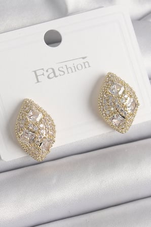 Pirinç Gold Renk Zirkon Taş İşlemeli Damla Model Kadın Küpe 5886