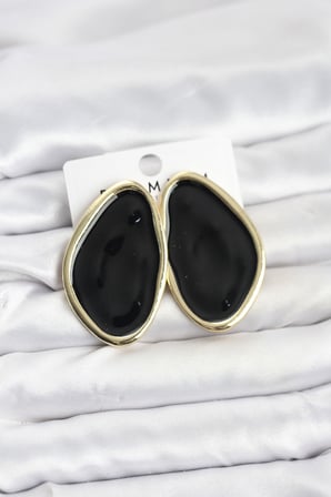 Pirinç Siyah Mineli Damla Model Vintage Plaka Kadın Küpe 5886