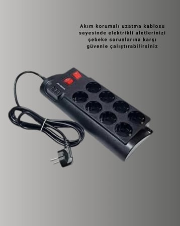Isıya Dayanıklı Termal Akım Korumalı 8'li Priz ve 3 USB Girişli Uzatma Kablosu