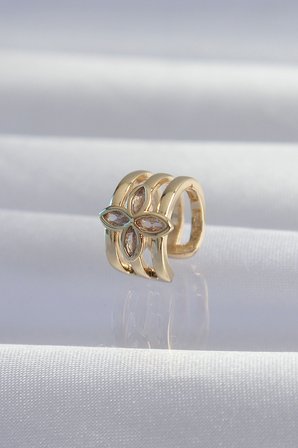 Pirinç Gold Renk Yonca Earcuff Küpe 5886