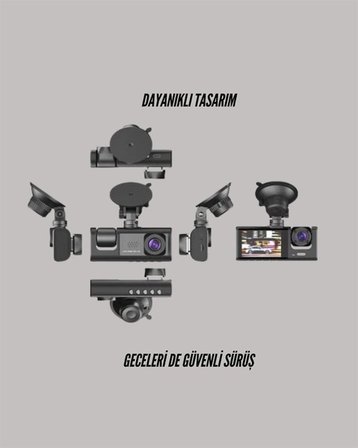 G-Sensörlü 3'lü Kayıtlı Araç Kamerası