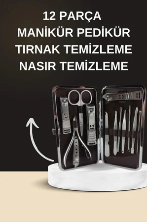 Elektrikli Manikür Pedikür Seti İkili Set 12 Parça Tırnak Bakımı Törpü Prot