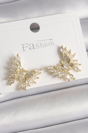Pirinç Gold Renk Zirkon Taşlı Kelebek Model Kadın Küpe 5886