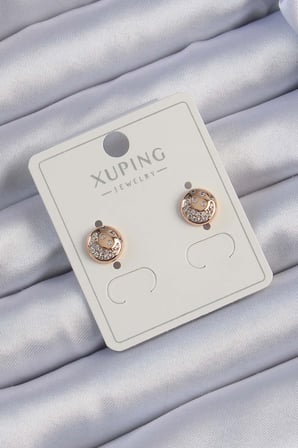 Xuping Rose Renk Zirkon Taşlı Yansımalı Oval Küpe 5886