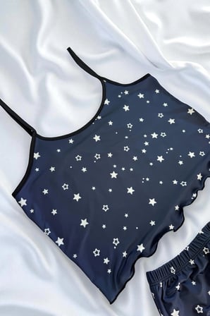 Yıldız Desenli Lacivert Şortlu Pijama Takımı