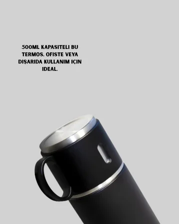 Isıyı Uzun Süre Koruyan 500 ml Termos Seti | Çelik Gövde 2 Bardaklı Hediye Kut