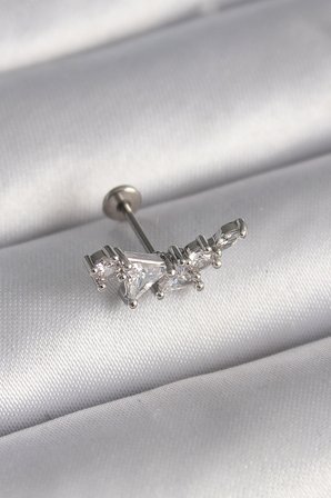 316L Çelik Gümüş Renk Zirkon Taşlı Tragus Piercing 5886