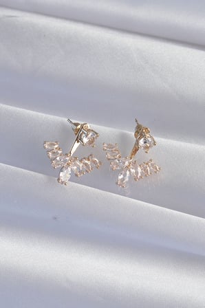 Pirinç Gold Renk Zirkon Taşlı V Model Küpe 5886