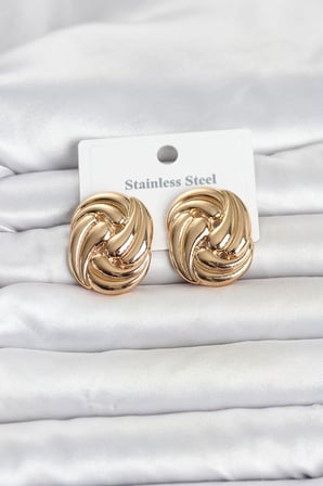 316L Çelik Gold Renk Motif Desen Model Kadın Küpe 5886