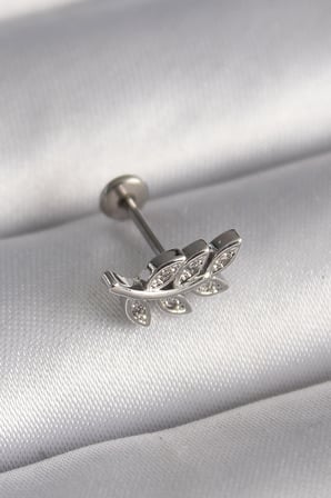 316L Çelik Gümüş Renk Dal Model Zirkon Taş Detaylı Tragus Piercing 5886