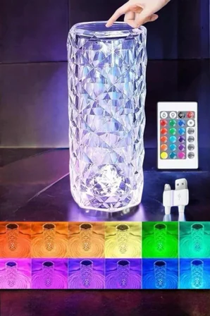 Gece Lambası Kristal Lamba Dokunmatik Şarjlı Hediyelik