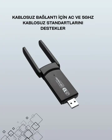 Yüksek Hızlı 1200 Mbps Çift Bant USB WiFi Adaptör – Güçlü Sinyal Geniş Uy