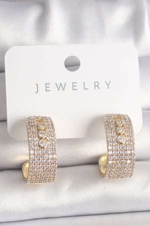 Pirinç Gold Renk Zirkon Taşlı Halka Messika Model Kadın Küpe 5886