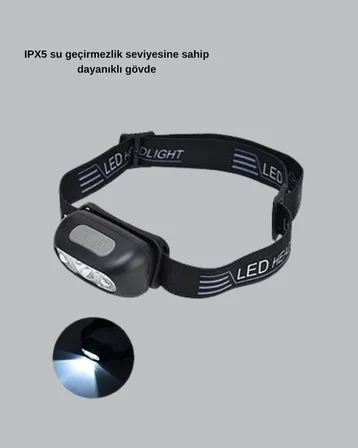 IPX5 Su Geçirmez Şarjlı LED Kafa Feneri | Hareket Sensörlü Ayarlanabilir 60° F