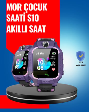 S10 Mor Akıllı Çocuk Saati Geçmiş Konum ve Acil Durum Uyarılı