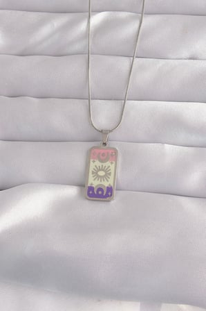 316L Çelik Gümüş Renk Karışık Mineli Ay Figür Tarot Kolye 5886
